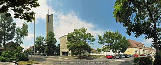 Panorama Kath. Pfarrkirche Christ-Knig Landau i.d.Pfalz, Aussenansicht Albrecht-Drer-Strasse; equirectangulare Darstellung